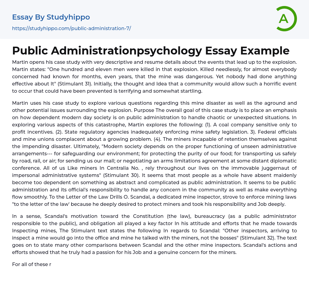 Public Administrationpsychology Essay Example