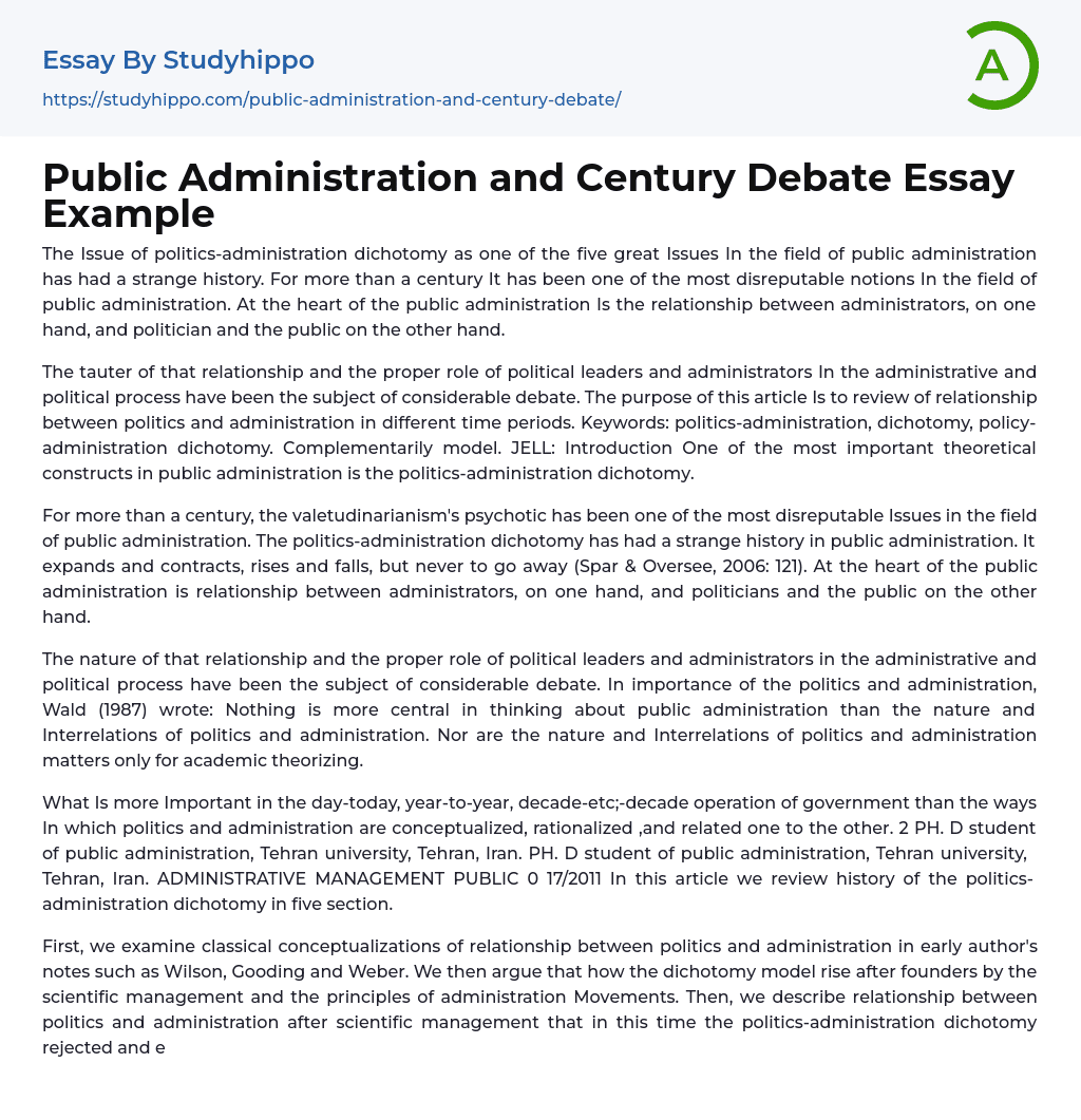 Public Administration and Century Debate Essay Example