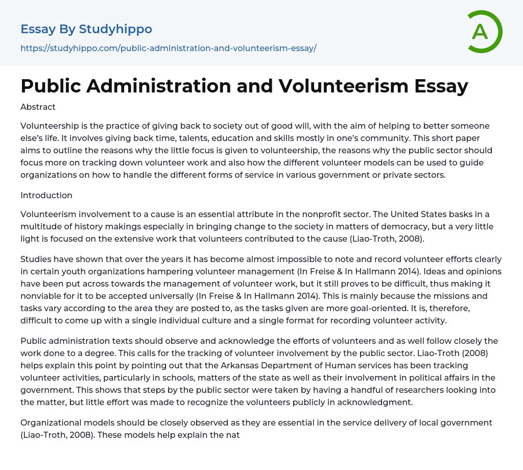 Public Administration and Volunteerism Essay