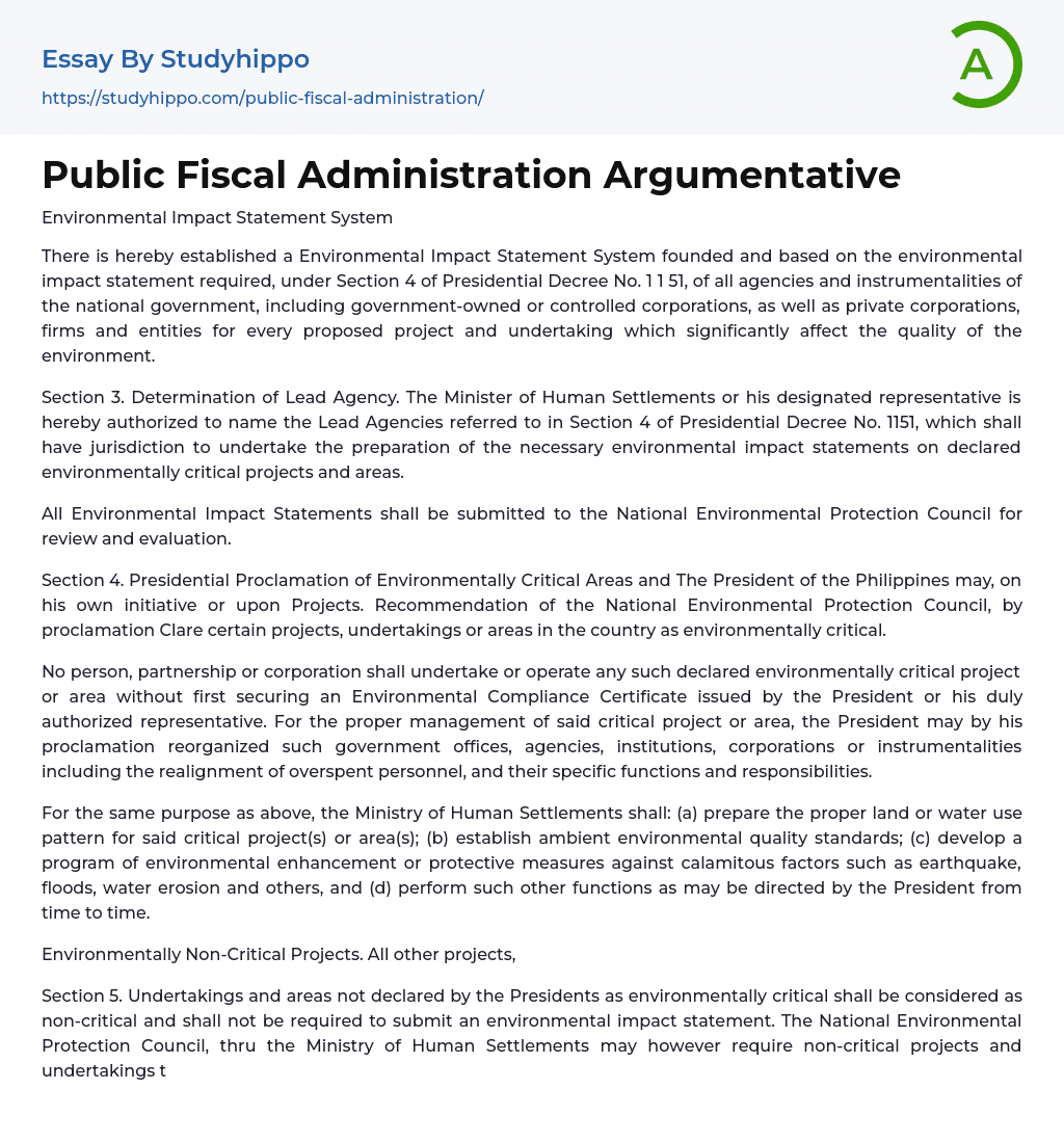 Public Fiscal Administration Argumentative Essay Example