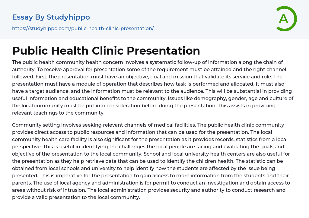 Public Health Clinic Presentation Essay Example