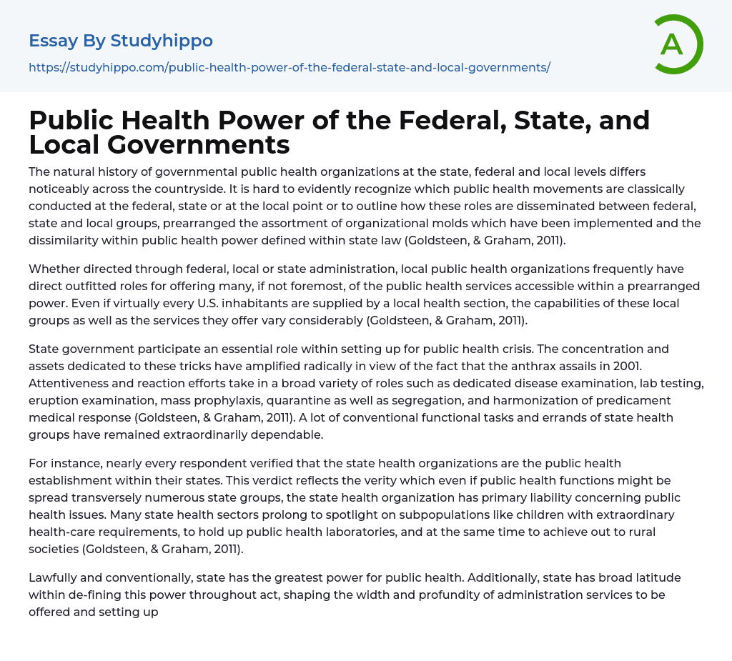 Public Health Power of the Federal, State, and Local Governments Essay Example
