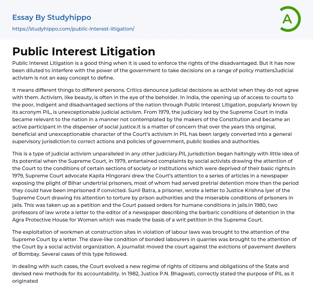 Public Interest Litigation Essay Example