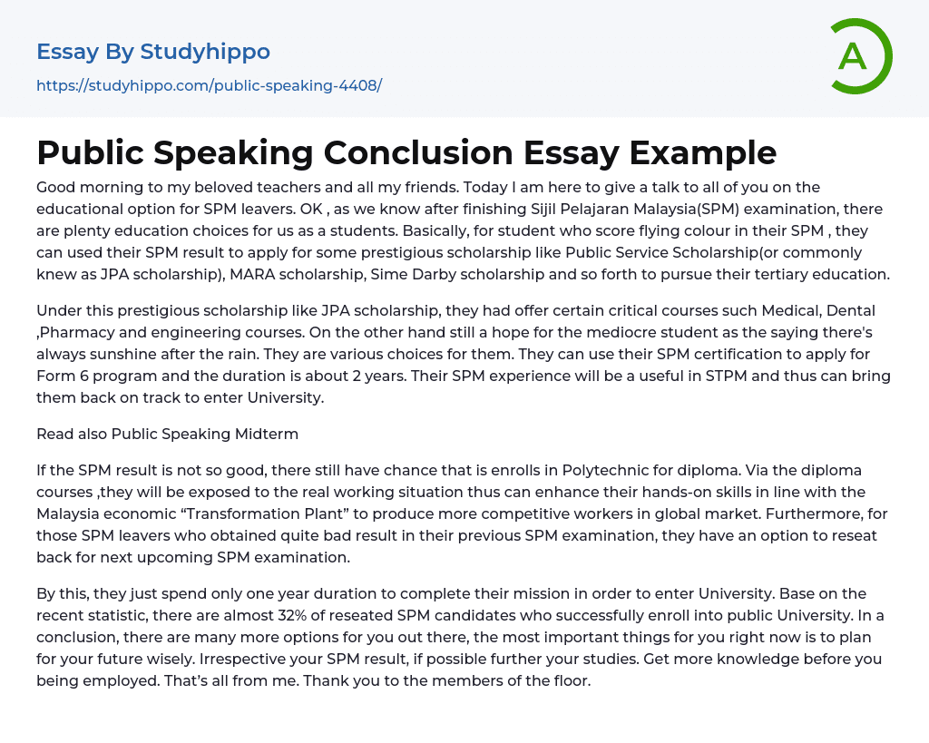Public Speaking Conclusion Essay Example