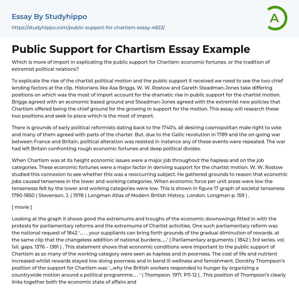 Public Support for Chartism Essay Example