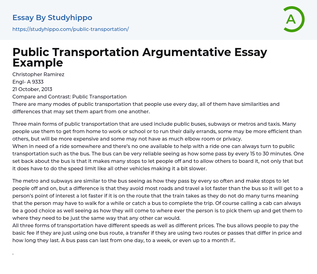 the strongest thesis for an essay on public transportation