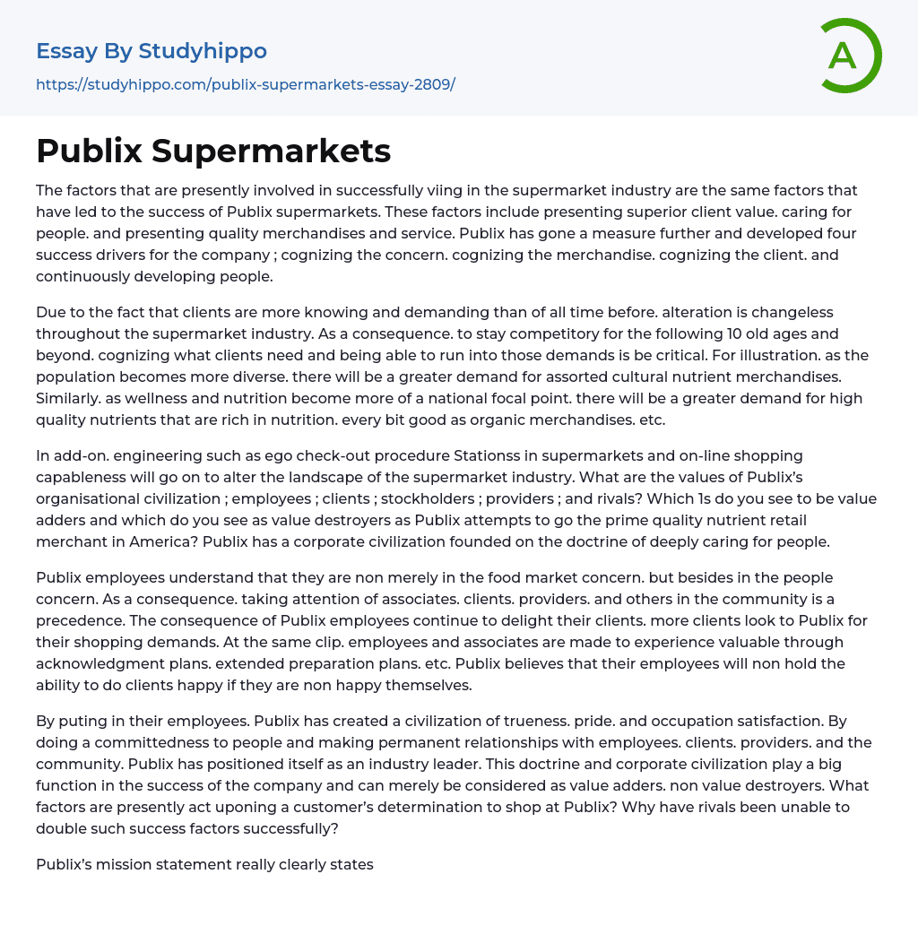 Publix Supermarkets Essay Example