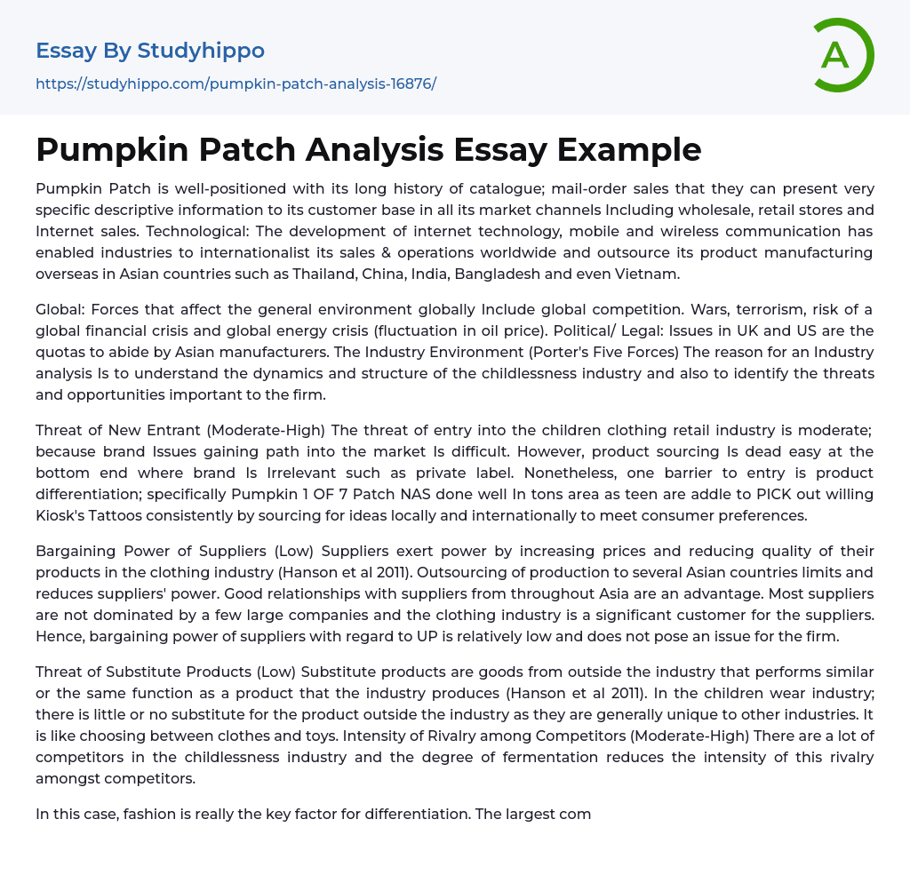 Pumpkin Patch Analysis Essay Example