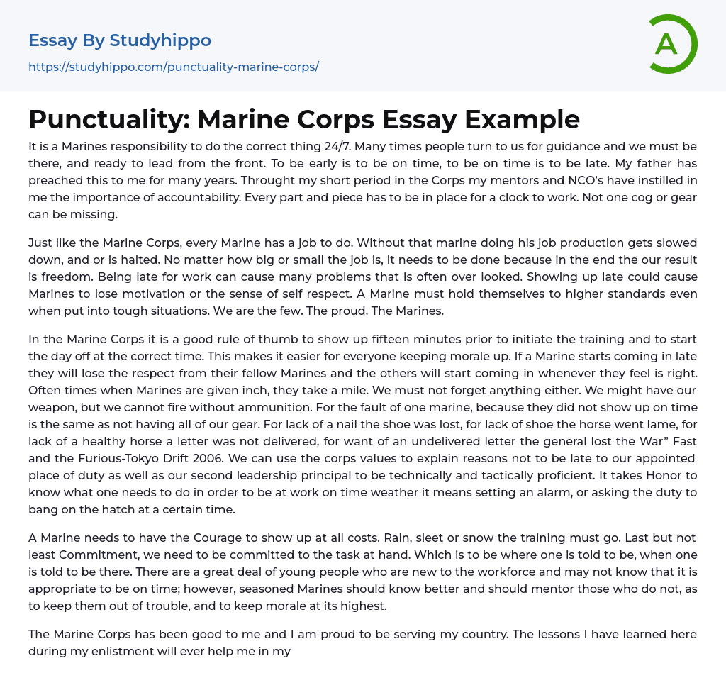Punctuality: Marine Corps Essay Example
