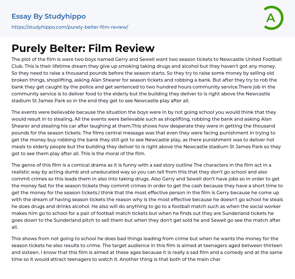 Purely Belter: Film Review Essay Example