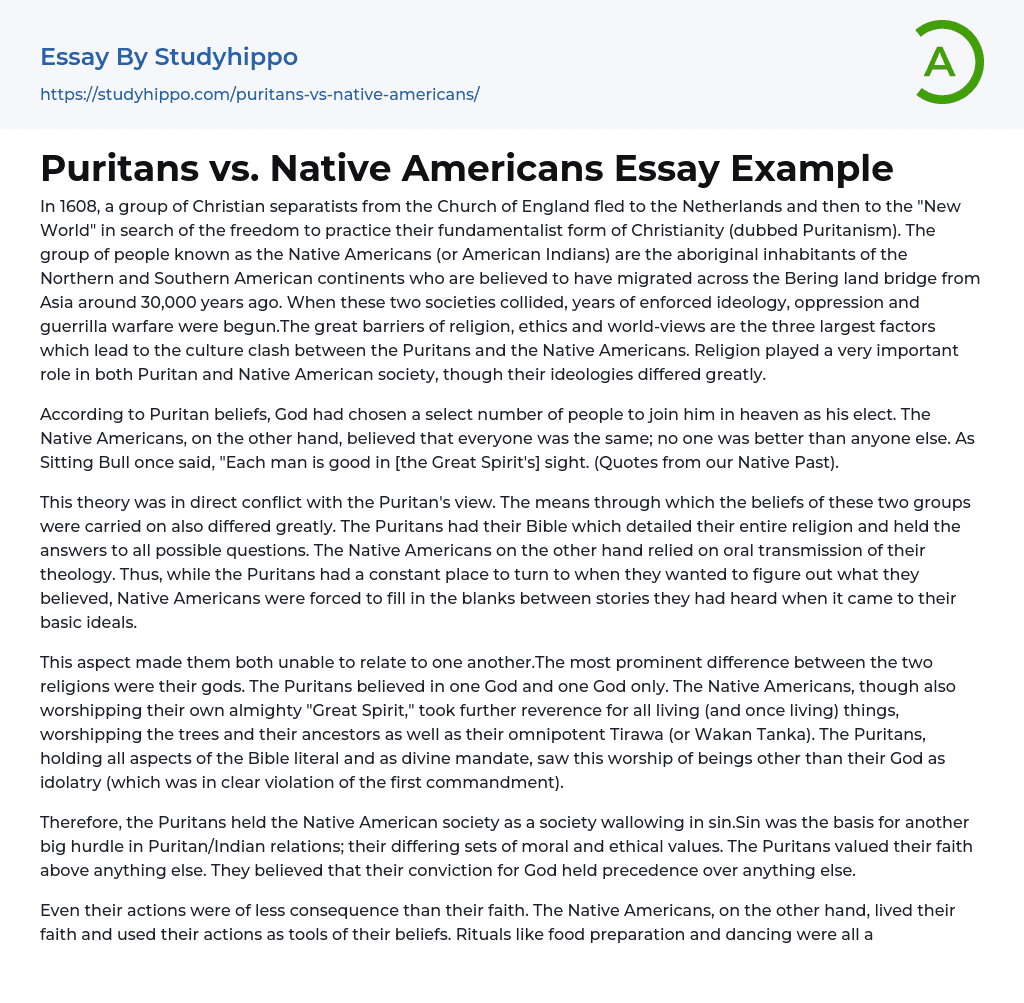 Puritans vs. Native Americans Essay Example