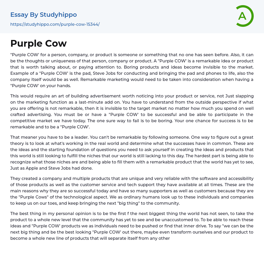 Purple Cow Essay Example
