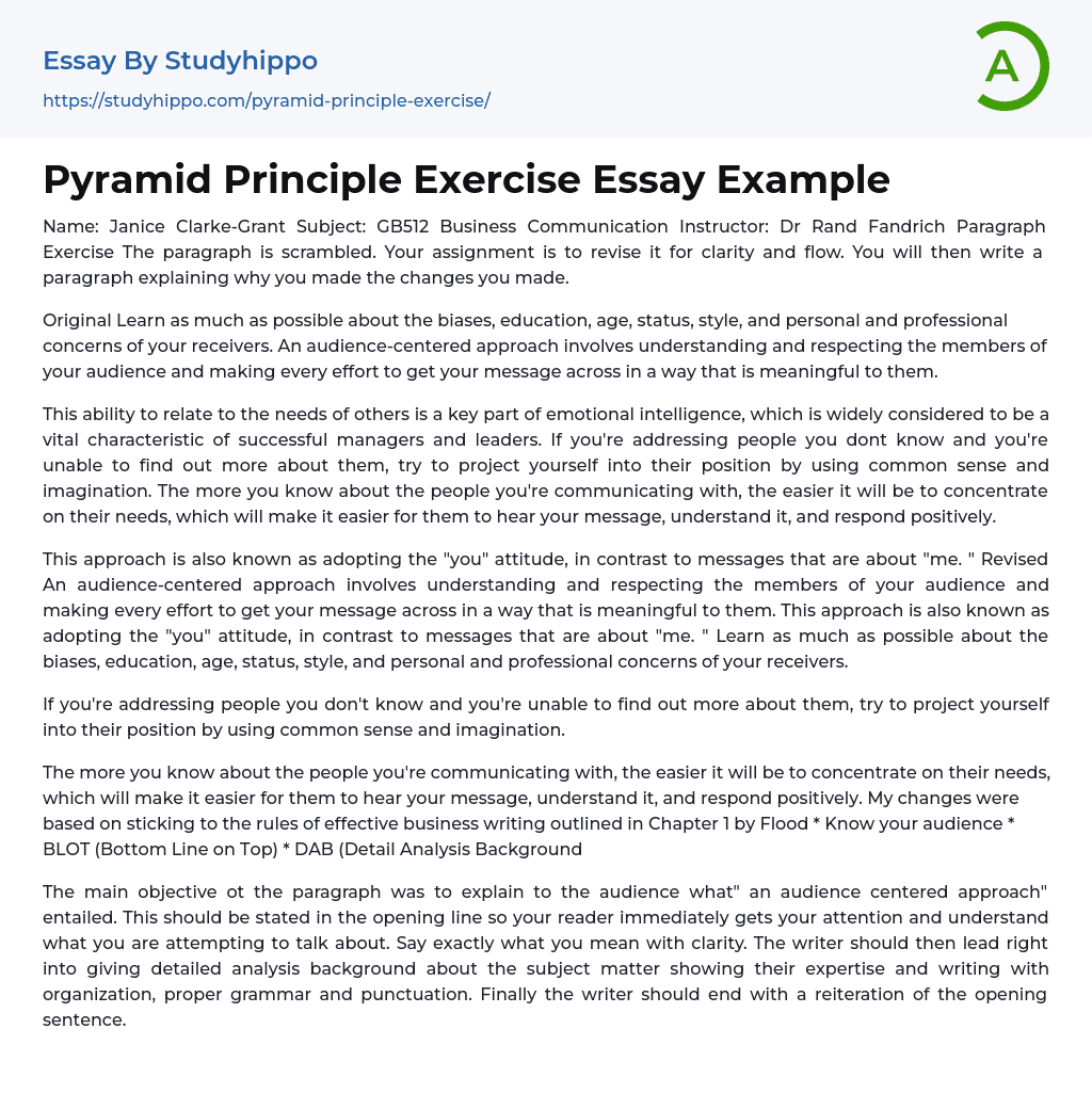 Pyramid Principle Exercise Essay Example