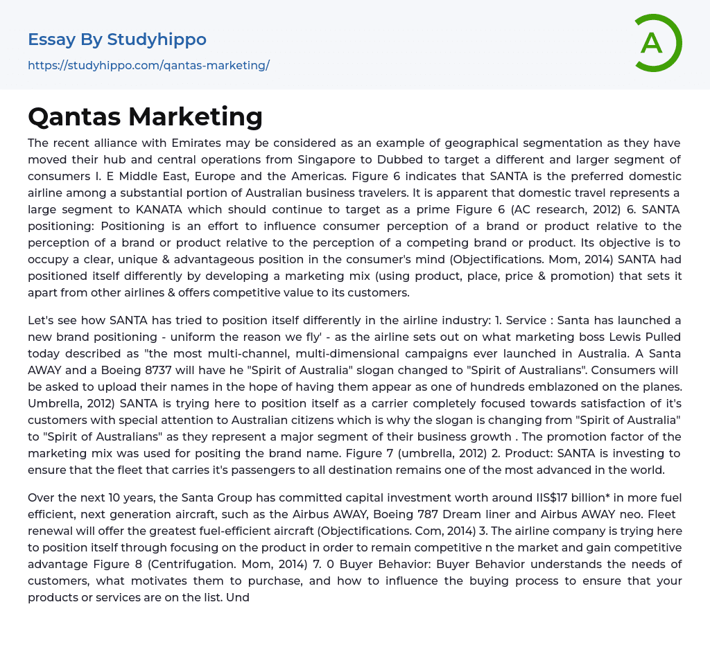 Qantas Marketing Essay Example