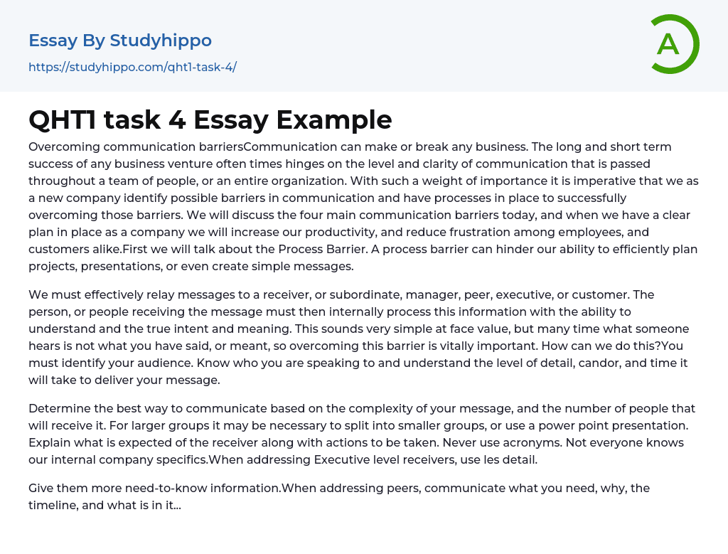 QHT1 task 4 Essay Example