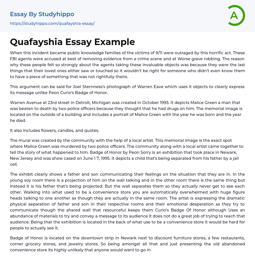 Quafayshia Essay Example