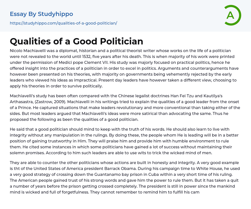 Qualities of a Good Politician Essay Example