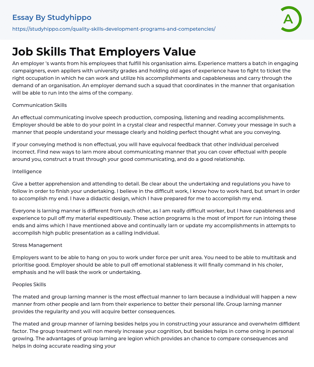 Job Skills That Employers Value Essay Example