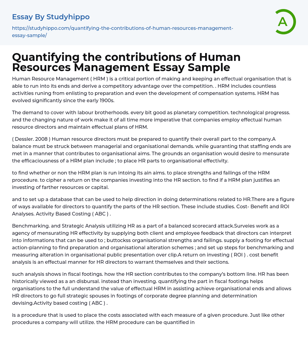 Quantifying the contributions of Human Resources Management Essay Sample