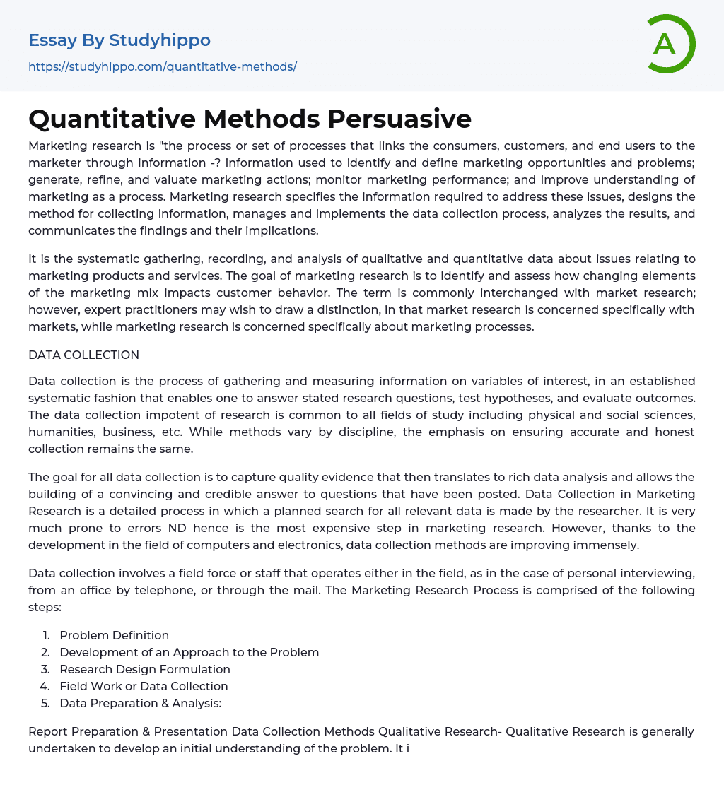 Quantitative Methods Persuasive Essay Example