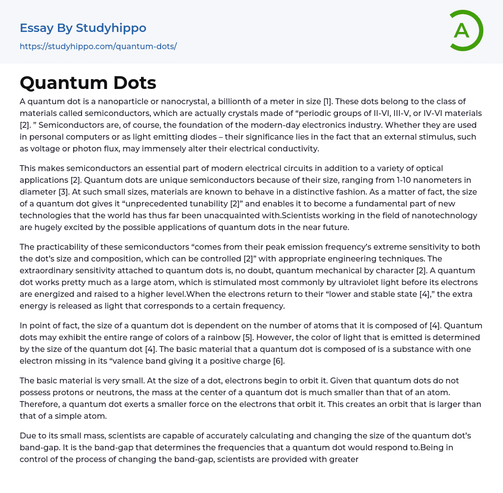 Quantum Dots Essay Example