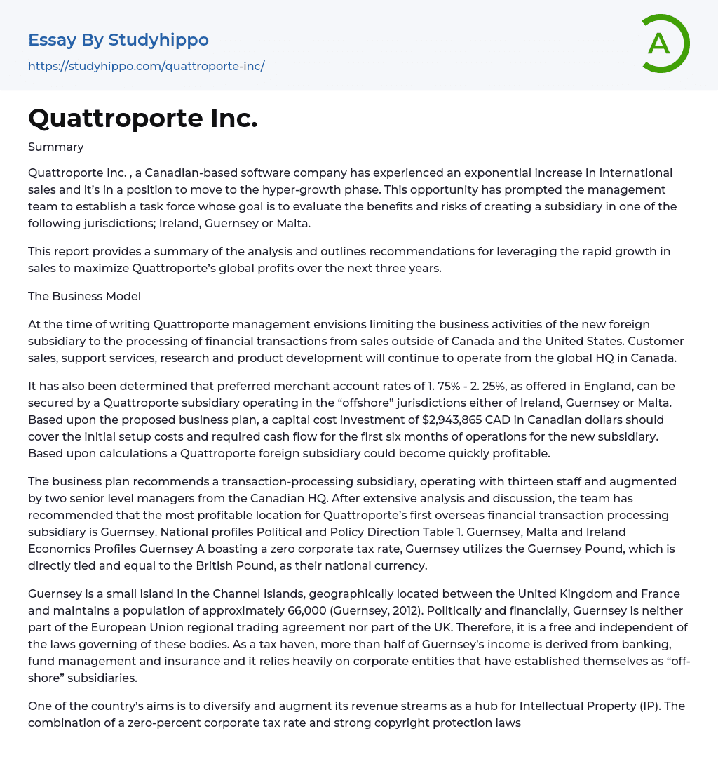 Quattroporte Inc. Essay Example