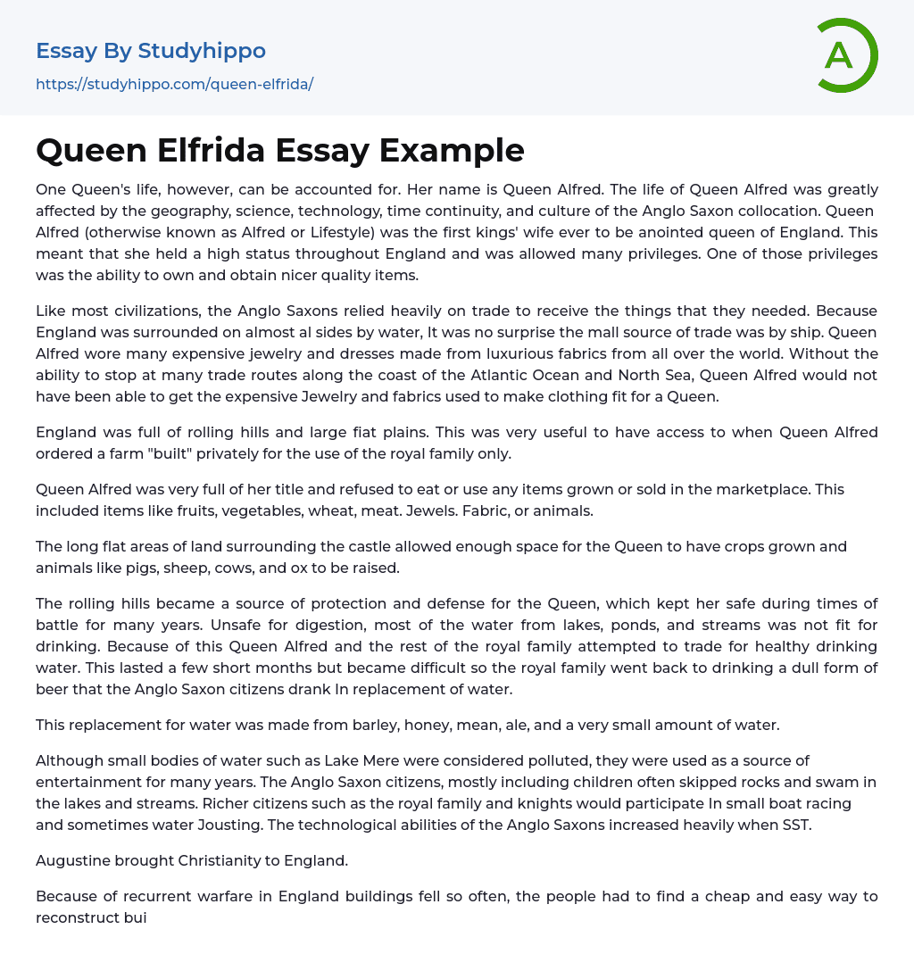Queen Elfrida Essay Example