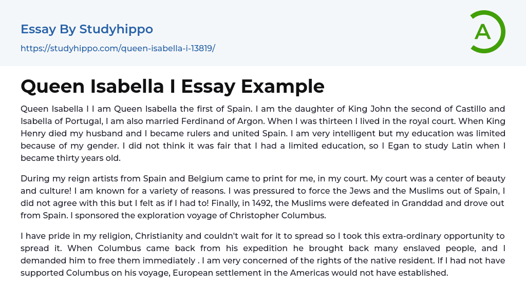 Queen Isabella I Essay Example