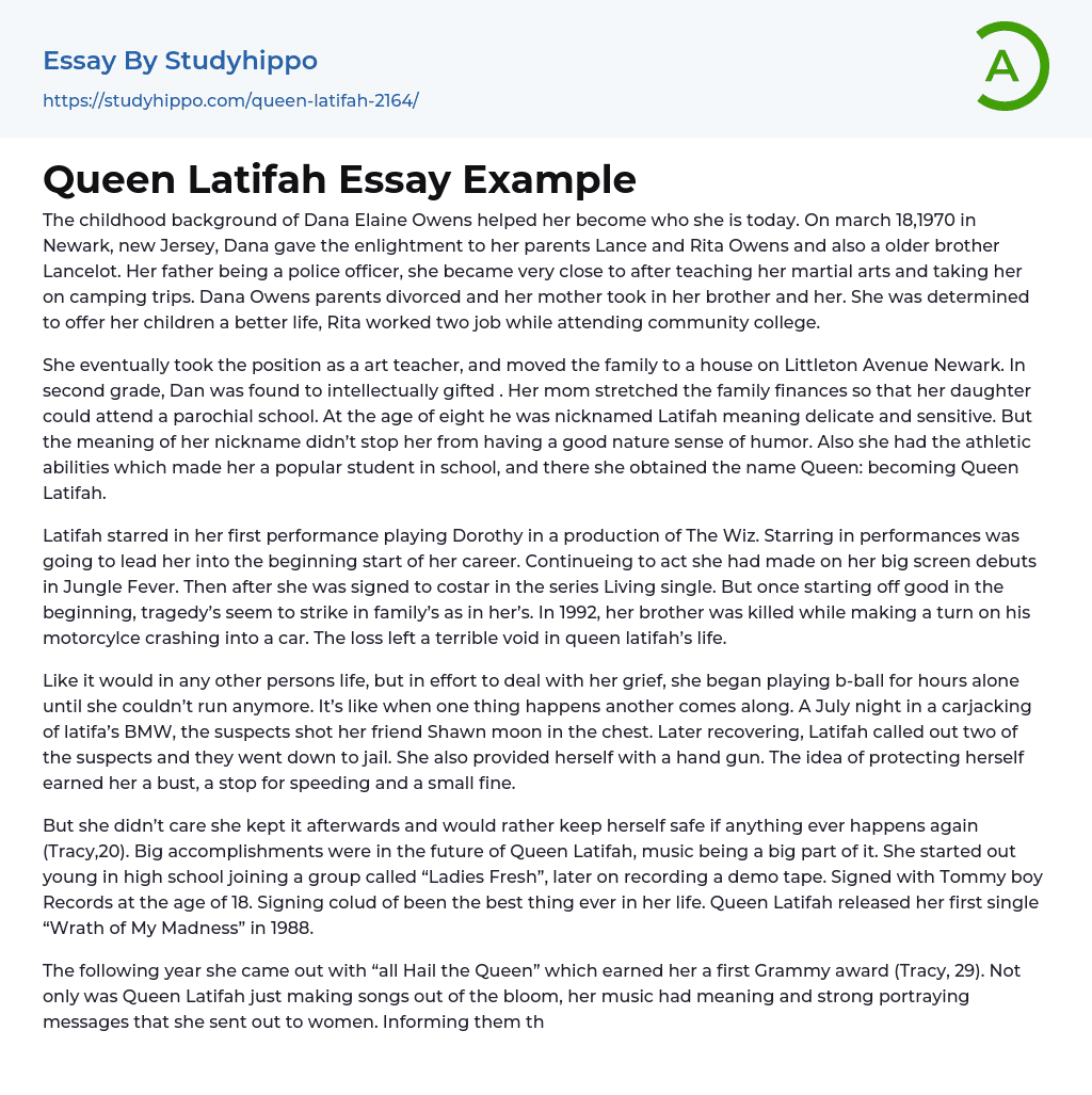 Queen Latifah Essay Example
