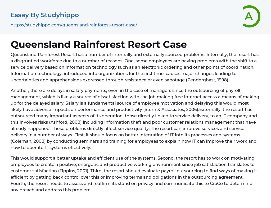 Queensland Rainforest Resort Case Essay Example