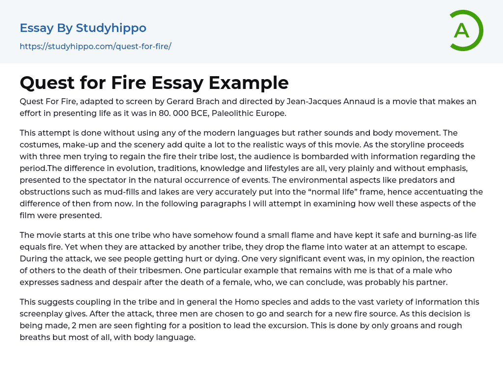 Quest for Fire Essay Example