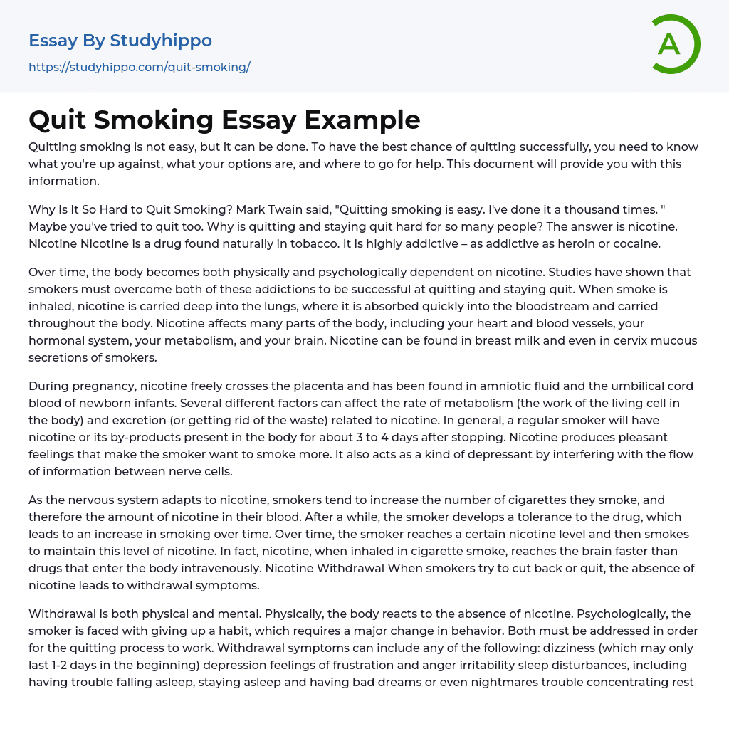 quit smoking essay example