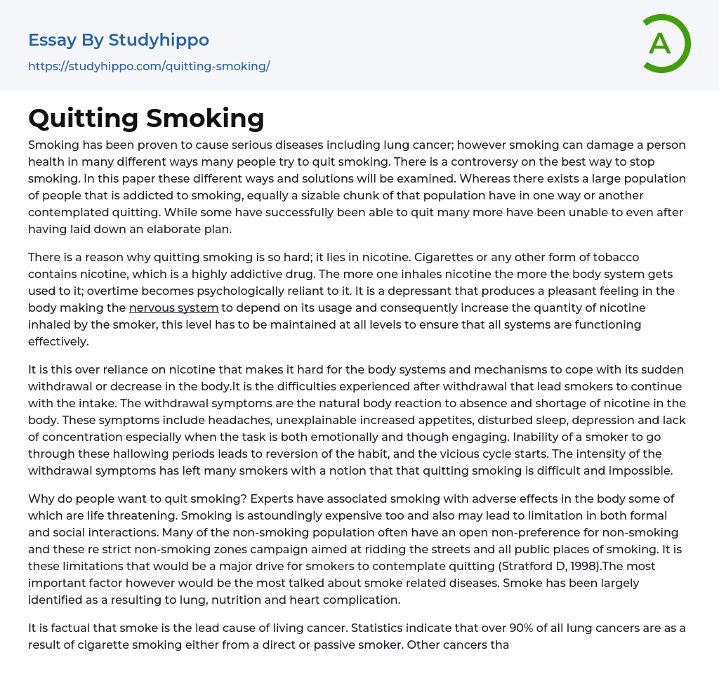 Quitting Smoking Essay Example