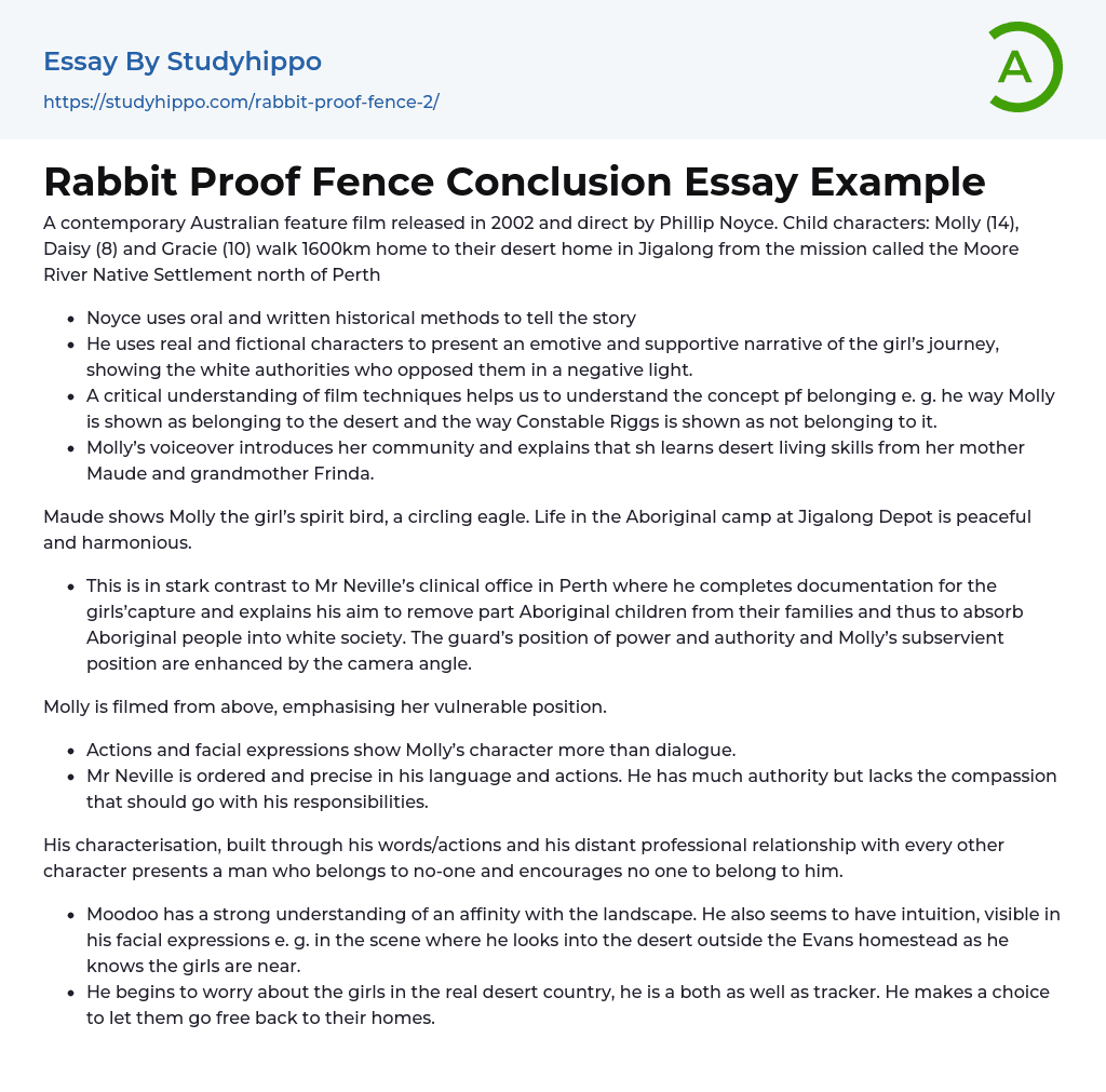 Rabbit Proof Fence Conclusion Essay Example