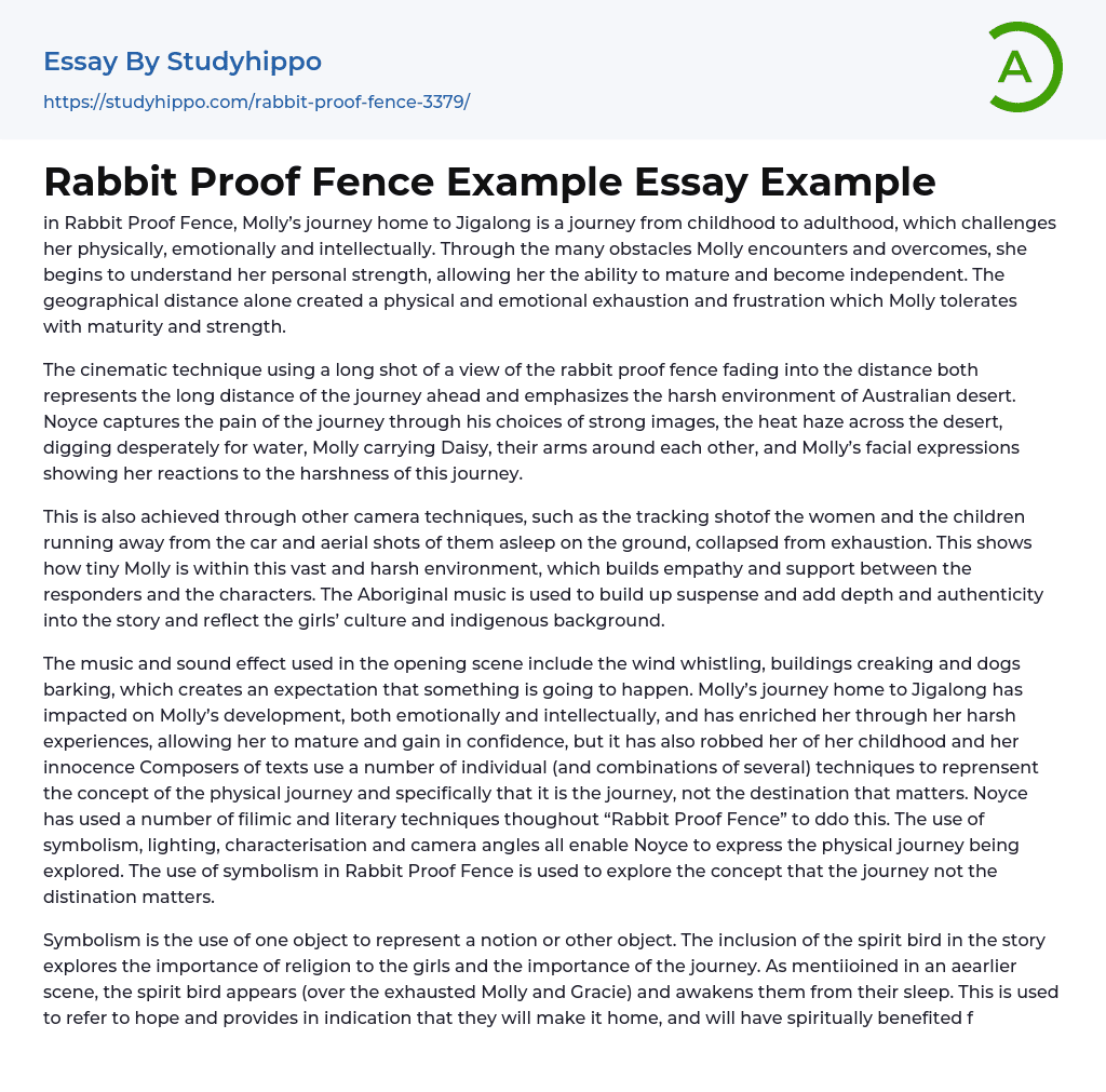 Rabbit Proof Fence Example Essay Example