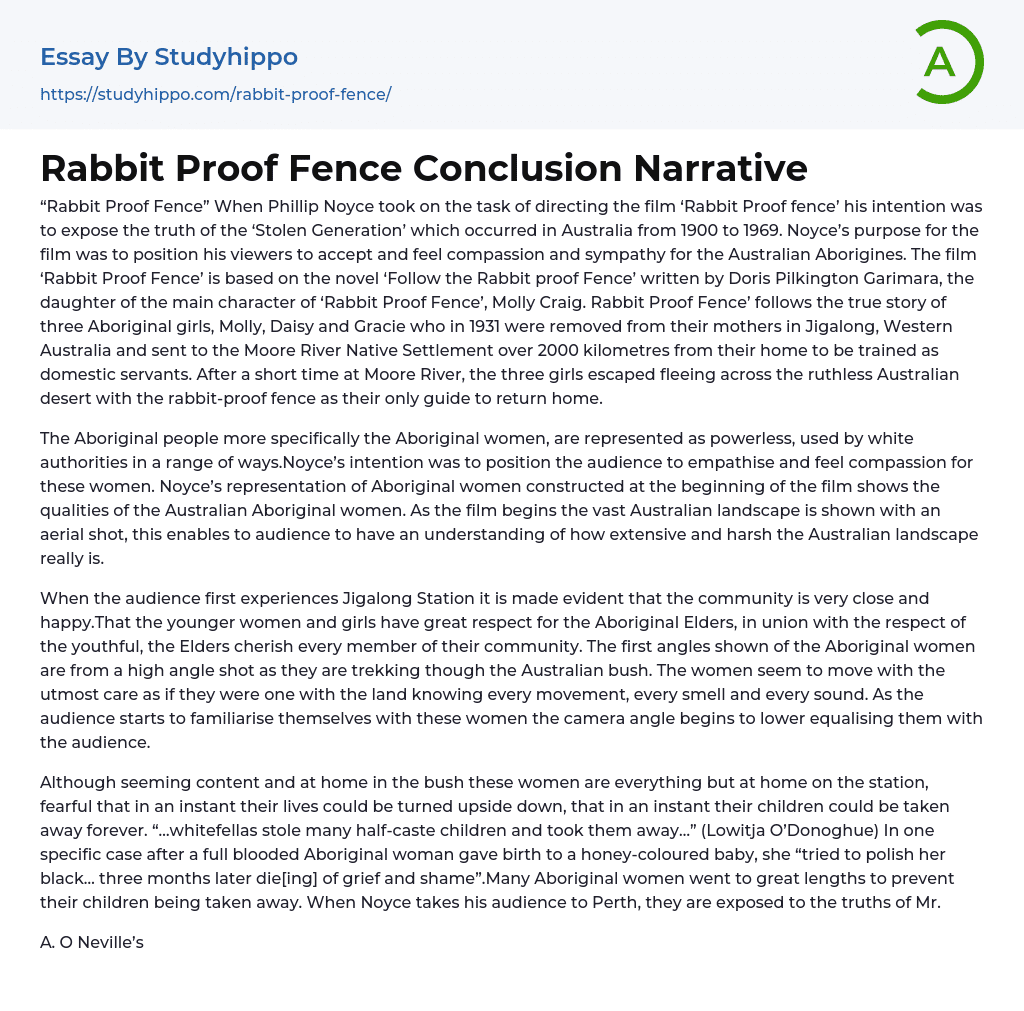 Rabbit Proof Fence Conclusion Narrative Essay Example
