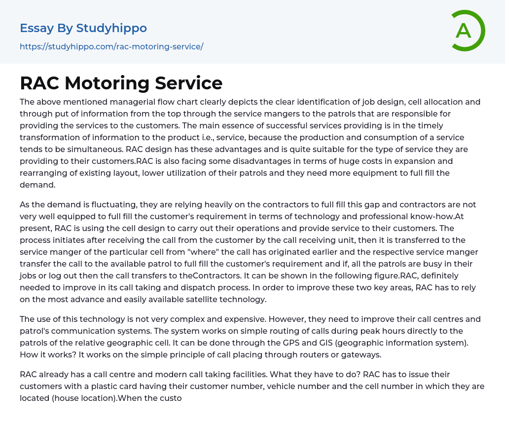 RAC Motoring Service Essay Example