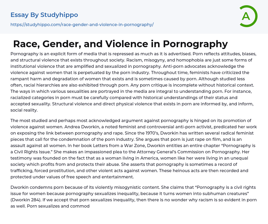 Race, Gender, and Violence in Pornography Essay Example