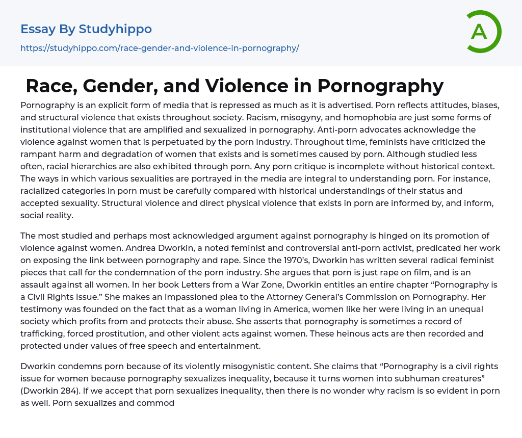 Race Gender And Violence In Pornography Essay Example 2145