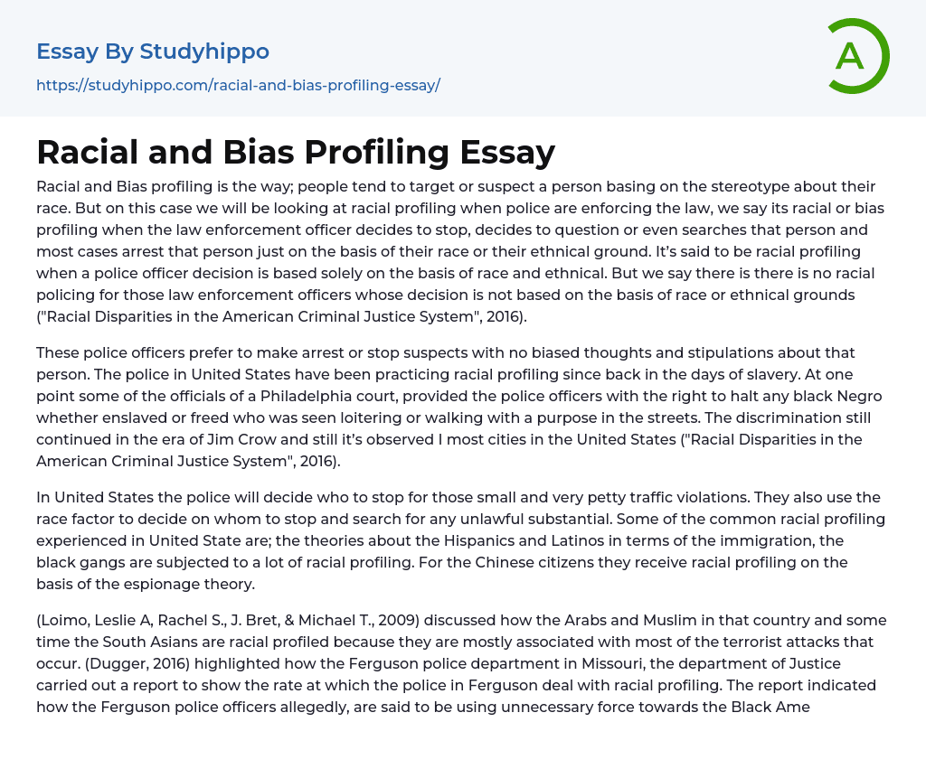 Racial and Bias Profiling Essay