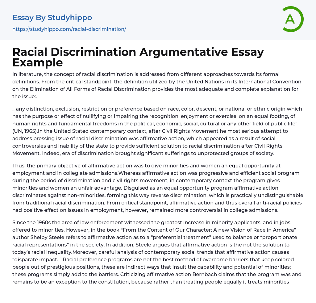 a good thesis statement for racial discrimination