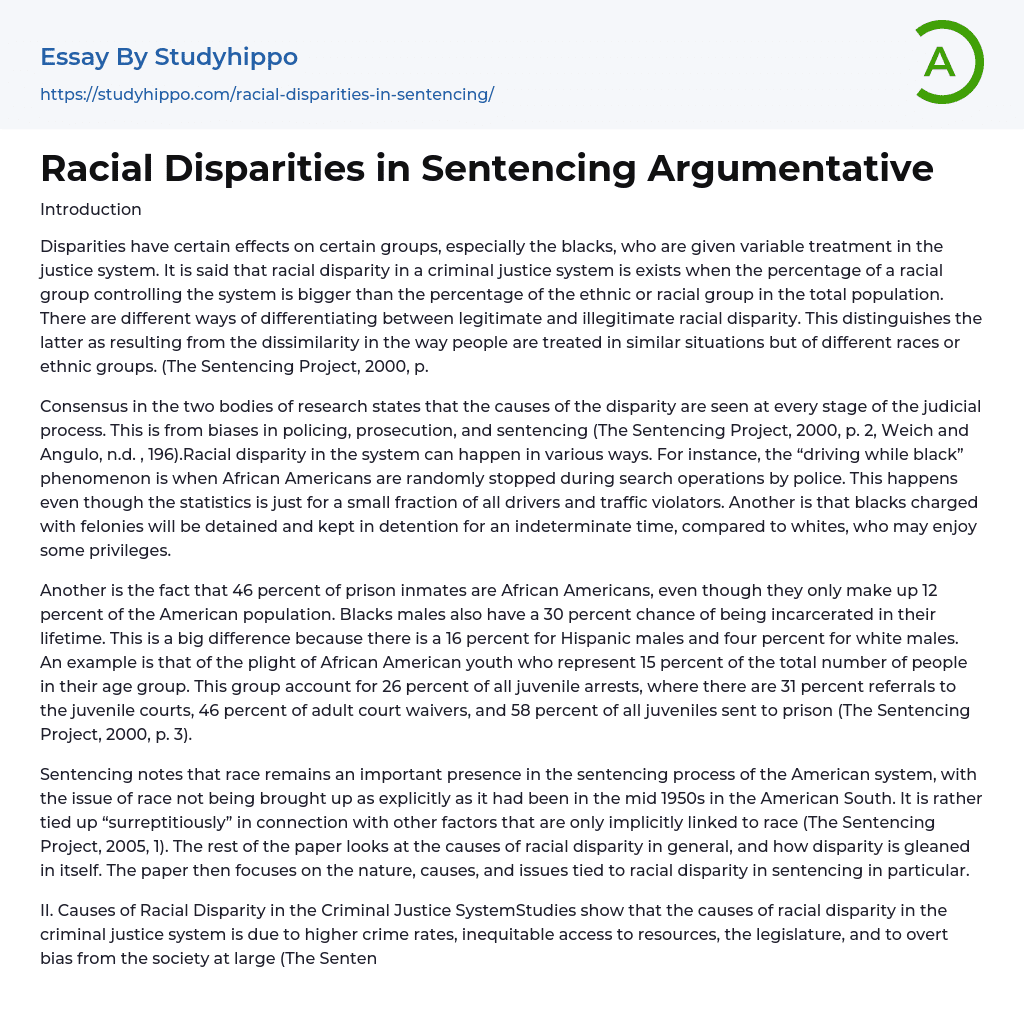 Racial Disparities in Sentencing Argumentative Essay Example