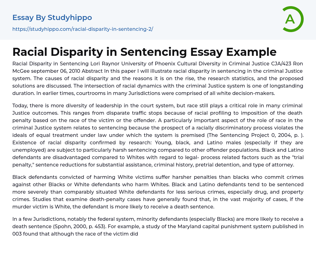 Racial Disparity in Sentencing Essay Example