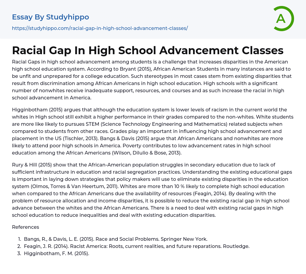 Racial Gap In High School Advancement Classes Essay Example