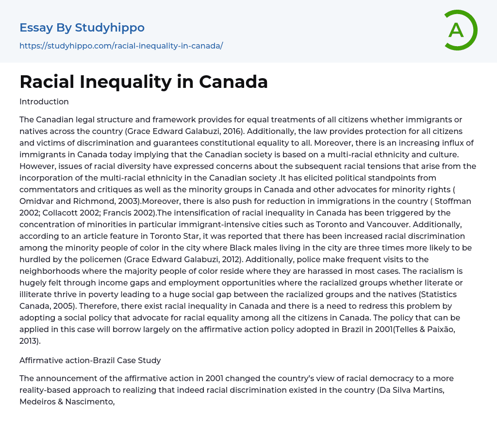 discrimination against immigrants in canada essay