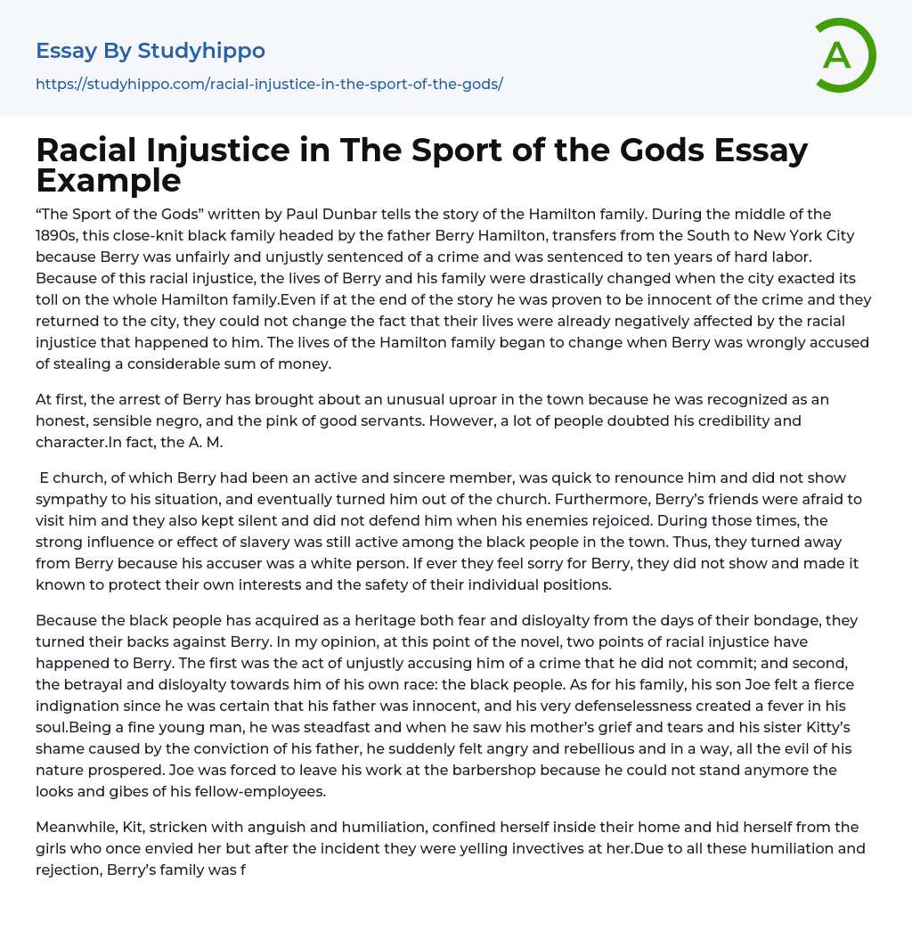 Racial Injustice in The Sport of the Gods Essay Example