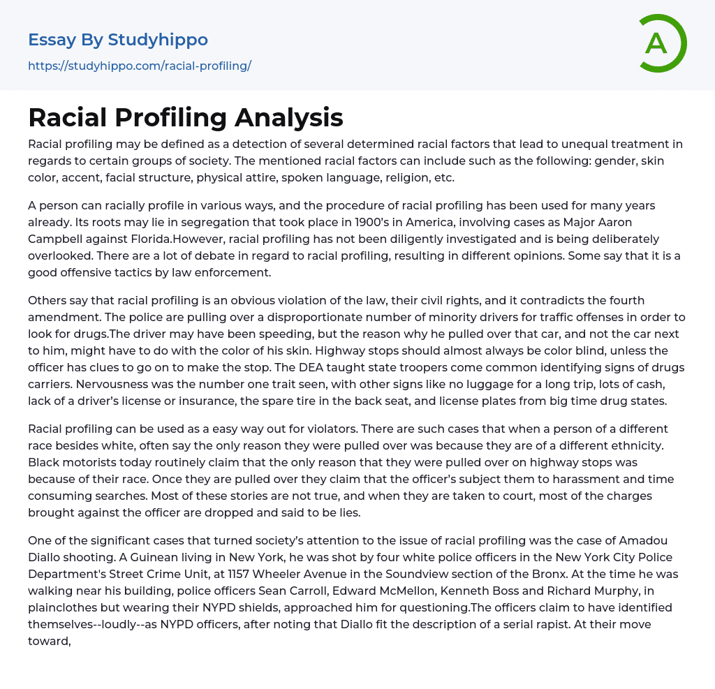 Racial Profiling Analysis Essay Example