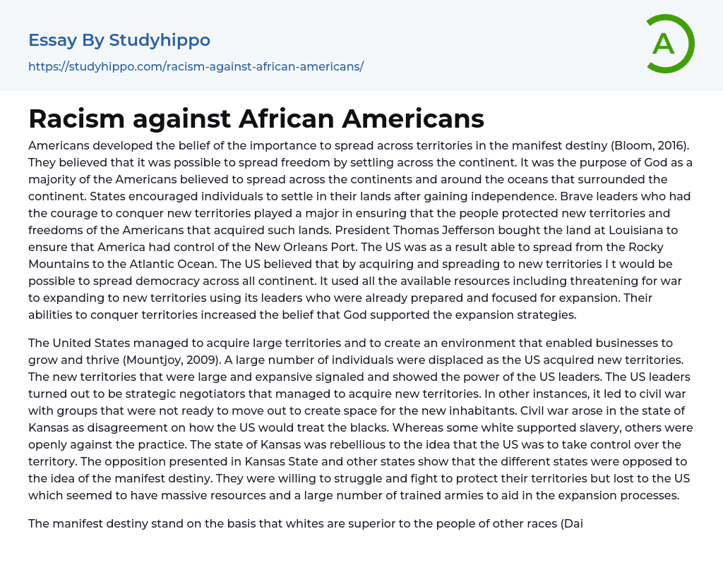 Racism against African Americans Essay Example