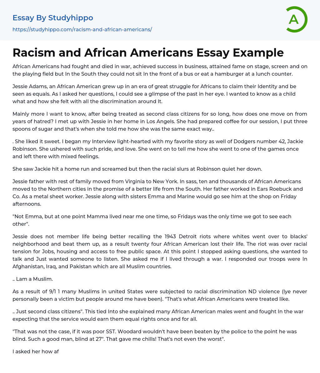 Racism and African Americans Essay Example