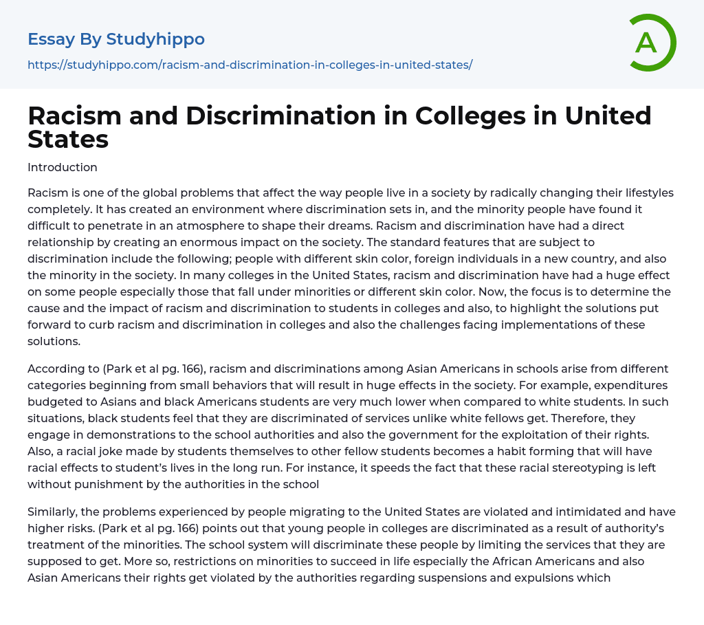 Racism and Discrimination in Colleges in United States Essay Example